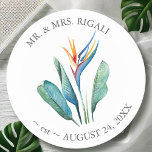 Dessous-de-verre Rond En Papier Personnaliser les Dessous de verre Mariages Fleur<br><div class="desc">Elevez vos faveurs de mariage avec ces dessous de verre mariages personnalisés, avec un étonnant oiseau d'aquarelle de fleur paradisiaque jumelé avec feuillage luxuriant en feuille de palme dans des tons vibrants d'orange, turquoise et vert. Conçus par Victoria Grigaliunas de Do Tell A Belle, ces dessous de verre allient élégance...</div>