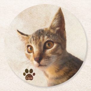 Dessous-de-verre Rond En Papier Personnaliser mignon animal de compagnie Kitten Ch