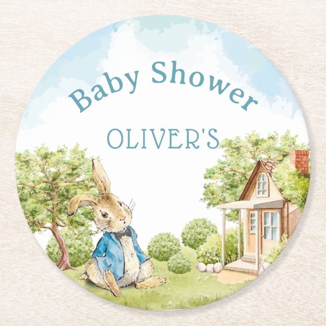 Dessous-de-verre Rond En Papier Peter Rabbit Baby shower garçon (Devant)