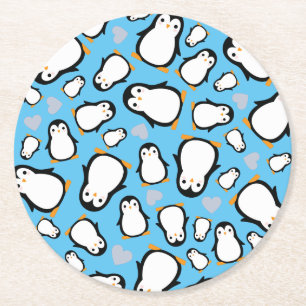 Dessous-de-verre Rond En Papier Petit Baby shower de pingouin bleu garçon