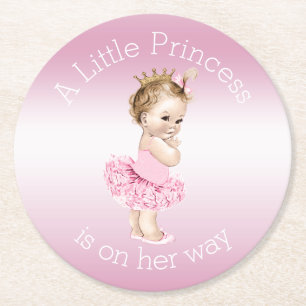 Dessous-de-verre Rond En Papier Petit baby shower rose de princesse Ballerina