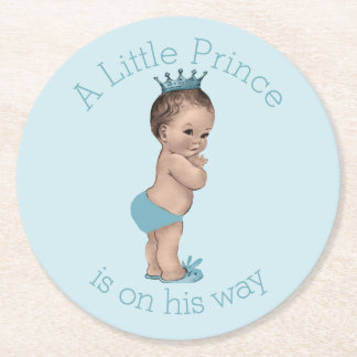 Dessous-de-verre Rond En Papier Petit bleu vintage de prince baby shower