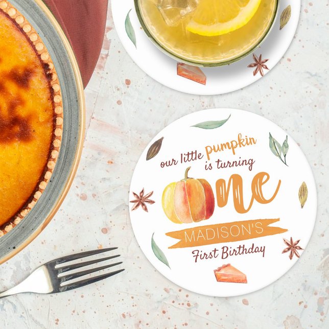 Dessous-de-verre Rond En Papier Petit Citrouille Automne 1er Anniversaire (Créateur téléchargé)