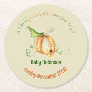 Dessous-de-verre Rond En Papier Petit Citrouille Automne Baby shower neutre selon