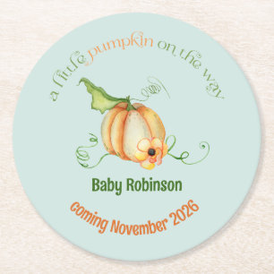 Dessous-de-verre Rond En Papier Petit Citrouille Automne Baby shower neutre selon