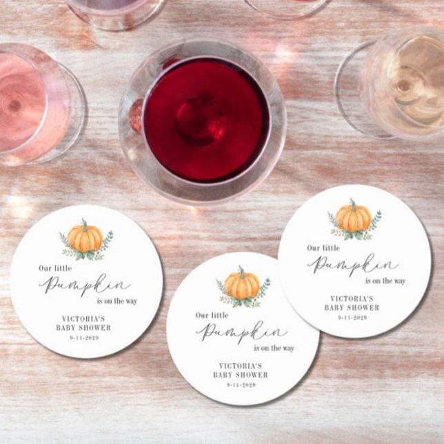 Dessous-de-verre Rond En Papier Petit Citrouille en route Baby shower (Créateur téléchargé)