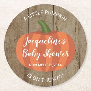 Dessous-de-verre Rond En Papier Petit Citrouille Rustique Sur Le Chemin Baby showe