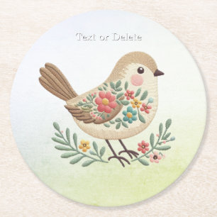 Dessous-de-verre Rond En Papier Petit Dessous de verre Floral d'or d'oiseaux