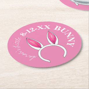 Dessous-de-verre Rond En Papier Petit Lapin Lapin Rose Cute Baby shower Oreilles