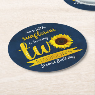 Dessous-de-verre Rond En Papier Petit Tournesol 2ème Anniversaire