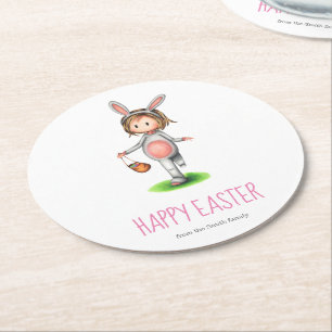Dessous-de-verre Rond En Papier Petite fille minimaliste en costume lapin Pâques