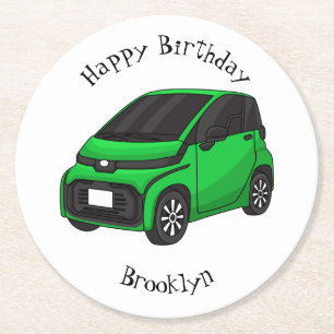 Dessous-de-verre Rond En Papier Petite voiture verte mignonne de taille micro