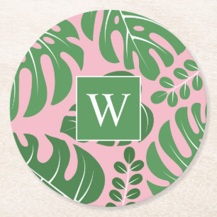 Dessous-de-verre Rond En Papier Peuple Monogramme de Monstera Palm Leaf