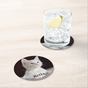 Dessous-de-verre Rond En Papier Photo et nom personnalisés