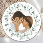 Dessous-de-verre Rond En Papier Photo moderne Eucalyptus Mariage personnalisé<br><div class="desc">Ajoutez la touche finale à votre mariage avec ces dessous de verre de mariage de verdure à l'eucalyptus photo personnalisés. Parfait comme les faveurs de mariage à tous vos invités. Customisez ces faveurs de mariage avec votre photo mariage préférée, photo nouvellement mariée, et personnalisez avec le nom et la date....</div>