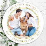 Dessous-de-verre Rond En Papier Photo personnalisée Elegant Gold Mariage personnal<br><div class="desc">Ajoutez la touche finale à votre mariage avec ces dessous de verre de mariage photo personnalisés. Ajoutez la touche finale à votre mariage avec ces dessous de verre de mariage photo personnalisés. Parfait pour votre mariage après la fête et la réception, et comme faveurs de mariage pour vos invités. Customisez...</div>