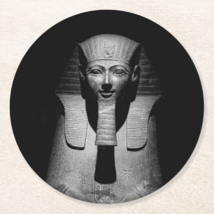 Dessous-de-verre Rond En Papier Photographie du roi pharaon en noir et blanc