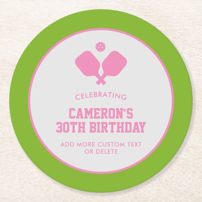 Dessous-de-verre Rond En Papier Pickleball Party Paddles Rose Green Custom (Devant)