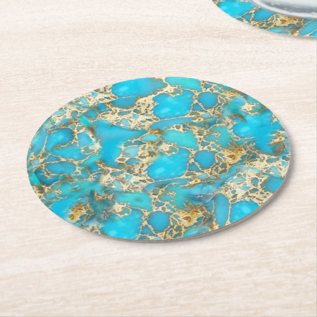 Dessous-de-verre Rond En Papier pierre minérale turquoise (Incliné)