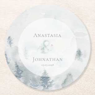 Dessous-de-verre Rond En Papier Pin sylvestre de forêt Aquarelle rustique