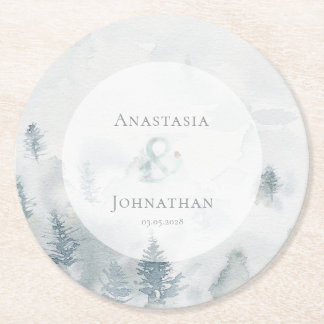Dessous-de-verre Rond En Papier Pin sylvestre de forêt Aquarelle rustique