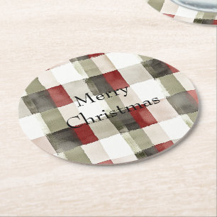 Dessous-de-verre Rond En Papier Pine Vert ivoire Rouge rayures
