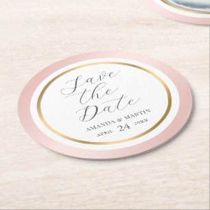 Dessous-de-verre Rond En Papier Pink Gold Elegant Script Wedding Enregistrer La Da