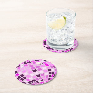 Dessous-de-verre Rond En Papier Pink Lilac Purple Rétro Moderne Disco Ball