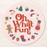 Dessous-de-verre Rond En Papier Pink Oh What Fun Christmas Party Dessous de verre<br><div class="desc">Oh Quel Amusant ! Cette collection de Noël rose est la meilleure façon de fêter votre petit anniversaire avec style pendant la saison des fêtes magiques ! Ce forfait modèle imprimable est conçu pour rendre inoubliable la fête d'anniversaire d'hiver de votre enfant.</div>