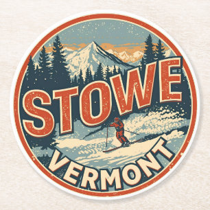 Dessous-de-verre Rond En Papier Pistes de ski extérieures hivernales vintage Stowe