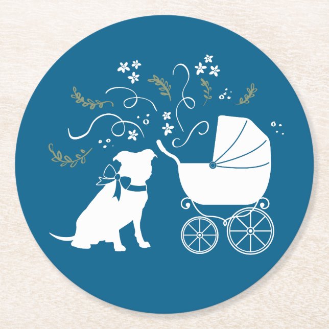 Dessous-de-verre Rond En Papier Pit Bull Chien Baby shower Blue Boy Pitbull (Devant)
