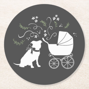 Dessous-de-verre Rond En Papier Pit Bull Chien Baby shower Genre Neutre Pitbull
