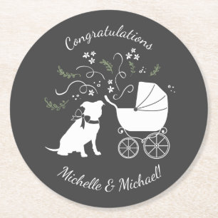 Dessous-de-verre Rond En Papier Pit Bull Chien Baby shower Genre Neutre Pitbull