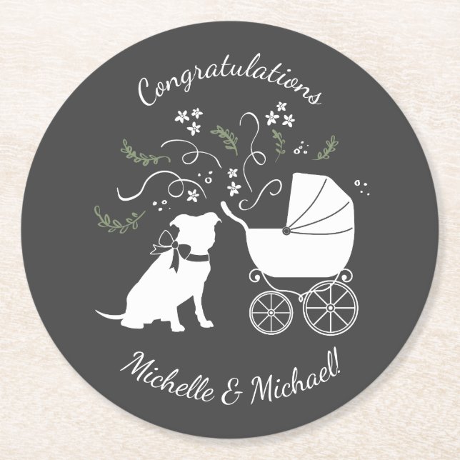 Dessous-de-verre Rond En Papier Pit Bull Chien Baby shower Genre Neutre Pitbull (Devant)