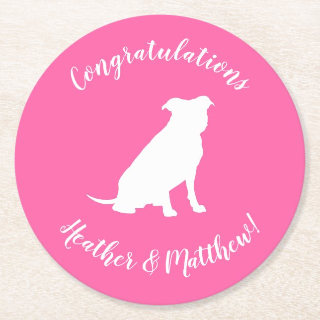 Dessous-de-verre Rond En Papier Pit Bull Chien Baby shower rose fille Pitbull (Devant)