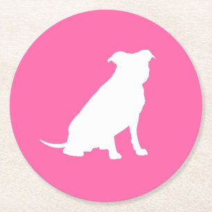 Dessous-de-verre Rond En Papier Pit Bull Chien Baby shower rose fille Pitbull