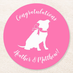 Dessous-de-verre Rond En Papier Pit Bull Chien Baby shower rose fille Pitbull