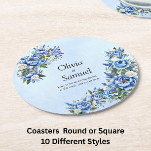 Dessous-de-verre Rond En Papier Pivoine bleue sur bleu 