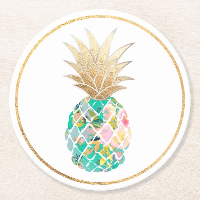Dessous-de-verre Rond En Papier PixDezines Aloha Ananas/DO-IT-YOURSELF arrière - p (Devant)