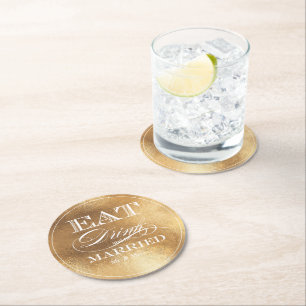 Dessous-de-verre Rond En Papier PixDezines Faux Or/Manger/Boire/et Se Marier