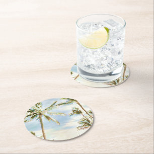 Dessous-de-verre Rond En Papier PixDezines Plage Hawaïenne Vintage/Bleu