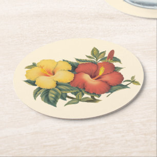 Dessous-de-verre Rond En Papier PixDezines Vintage Hawaïen Hibiscus/Fond DIY