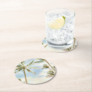 Dessous-de-verre Rond En Papier PixDezines Vintage Hawaiian Beach/Blue