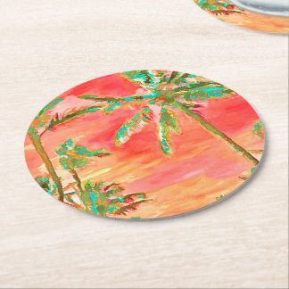 Dessous-de-verre Rond En Papier PixDezines Vintage Hawaiian Beach/Coral/Turquoise