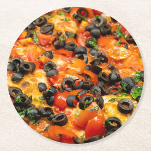 Dessous-de-verre Rond En Papier Pizza aux olives noires