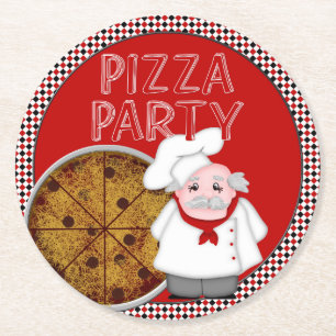 Dessous-de-verre Rond En Papier Pizza Party, Style 1-Dessous de verre rouge