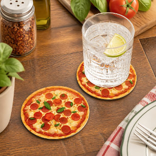 Dessous-de-verre Rond En Papier Pizza Pepperoni Réaliste
