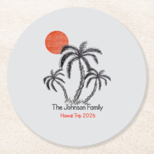 Dessous-de-verre Rond En Papier Plage de coucher de soleil tropical Palmier Vacanc