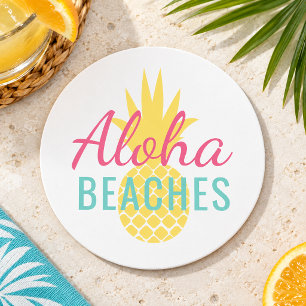 Dessous-de-verre Rond En Papier Plages Aloha Tropical Jaune Ananas