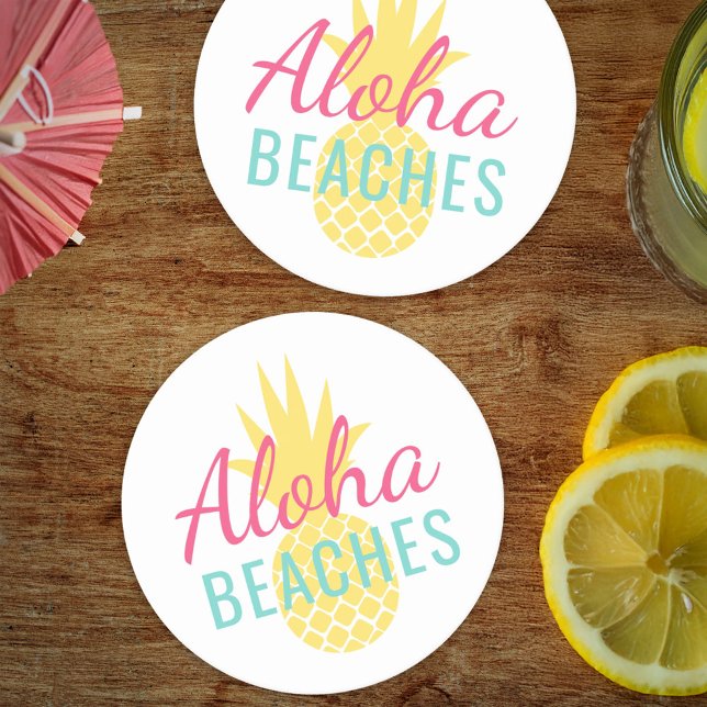 Dessous-de-verre Rond En Papier Plages Aloha Tropical Jaune Ananas (Créateur téléchargé)
